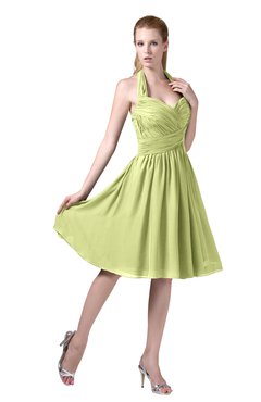 ColsBM Corinne Lime Green Modest Sleeveless Zip up Chiffon Knee Length Ruching Party Dresses