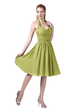 ColsBM Corinne Linden Green Modest Sleeveless Zip up Chiffon Knee Length Ruching Party Dresses
