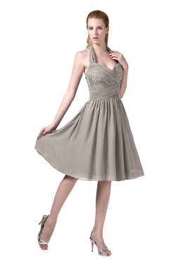 ColsBM Corinne Mushroom Modest Sleeveless Zip up Chiffon Knee Length Ruching Party Dresses
