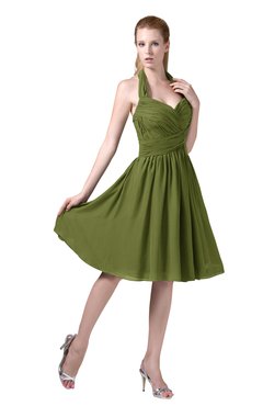 ColsBM Corinne Olive Green Modest Sleeveless Zip up Chiffon Knee Length Ruching Party Dresses