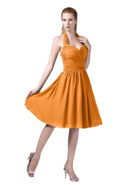 ColsBM Corinne Orange Modest Sleeveless Zip up Chiffon Knee Length Ruching Party Dresses