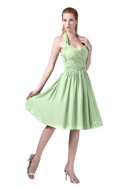 ColsBM Corinne Pale Green Modest Sleeveless Zip up Chiffon Knee Length Ruching Party Dresses