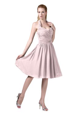 ColsBM Corinne Petal Pink Modest Sleeveless Zip up Chiffon Knee Length Ruching Party Dresses