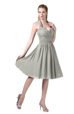 ColsBM Corinne Platinum Modest Sleeveless Zip up Chiffon Knee Length Ruching Party Dresses