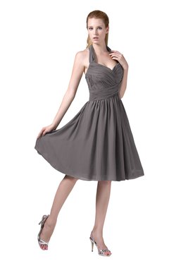 ColsBM Corinne Ridge Grey Modest Sleeveless Zip up Chiffon Knee Length Ruching Party Dresses