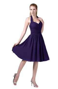 ColsBM Corinne Royal Purple Modest Sleeveless Zip up Chiffon Knee Length Ruching Party Dresses