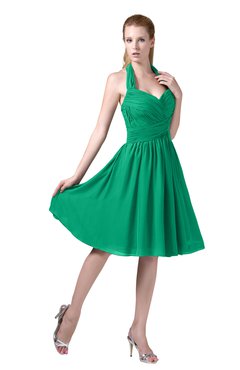ColsBM Corinne Sea Green Modest Sleeveless Zip up Chiffon Knee Length Ruching Party Dresses