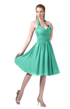 ColsBM Corinne Seafoam Green Modest Sleeveless Zip up Chiffon Knee Length Ruching Party Dresses