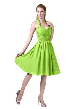 ColsBM Corinne Sharp Green Modest Sleeveless Zip up Chiffon Knee Length Ruching Party Dresses