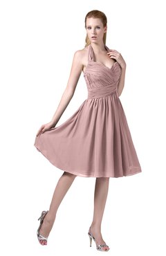 ColsBM Corinne Silver Pink Modest Sleeveless Zip up Chiffon Knee Length Ruching Party Dresses