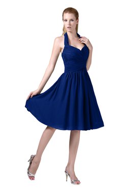 ColsBM Corinne Sodalite Blue Modest Sleeveless Zip up Chiffon Knee Length Ruching Party Dresses