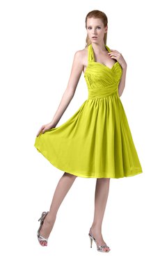 ColsBM Corinne Sulphur Spring Modest Sleeveless Zip up Chiffon Knee Length Ruching Party Dresses