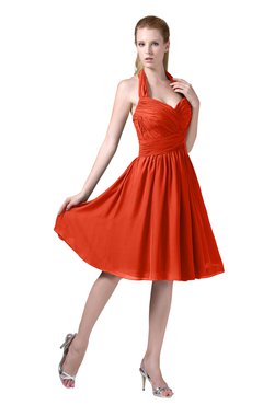 ColsBM Corinne Tangerine Tango Modest Sleeveless Zip up Chiffon Knee Length Ruching Party Dresses