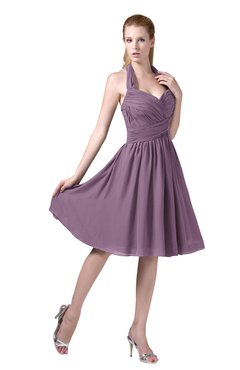 ColsBM Corinne Valerian Modest Sleeveless Zip up Chiffon Knee Length Ruching Party Dresses