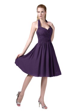 ColsBM Corinne Violet Modest Sleeveless Zip up Chiffon Knee Length Ruching Party Dresses