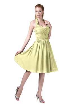ColsBM Corinne Wax Yellow Modest Sleeveless Zip up Chiffon Knee Length Ruching Party Dresses