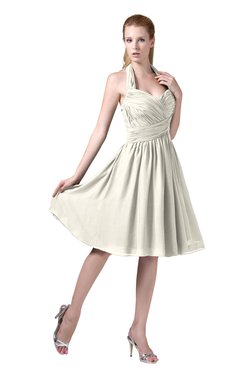 ColsBM Corinne Whisper White Modest Sleeveless Zip up Chiffon Knee Length Ruching Party Dresses