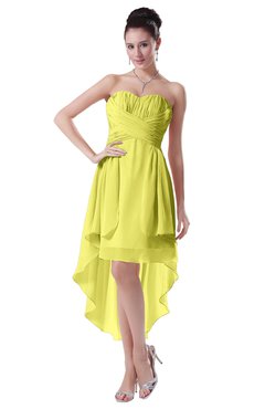ColsBM Victoria Pale Yellow Hawaiian A-line Sleeveless Chiffon Tea Length Ruching Evening Dresses