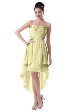 ColsBM Victoria Soft Yellow Hawaiian A-line Sleeveless Chiffon Tea Length Ruching Evening Dresses