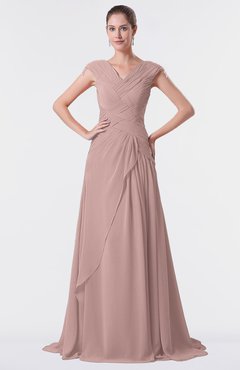 ColsBM Valerie Blush Pink Antique A-line V-neck Lace up Chiffon Floor Length Evening Dresses