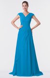 ColsBM Valerie Cornflower Blue Antique A-line V-neck Lace up Chiffon Floor Length Evening Dresses