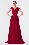 ColsBM Valerie Dark Red Antique A-line V-neck Lace up Chiffon Floor Length Evening Dresses