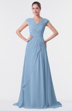 ColsBM Valerie Dusty Blue Antique A-line V-neck Lace up Chiffon Floor Length Evening Dresses