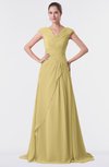 ColsBM Valerie Gold Antique A-line V-neck Lace up Chiffon Floor Length Evening Dresses