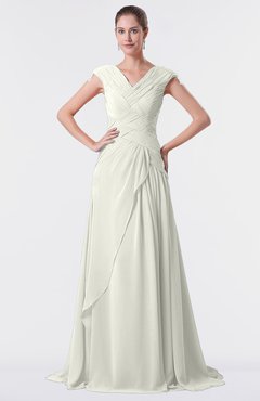 ColsBM Valerie Ivory Antique A-line V-neck Lace up Chiffon Floor Length Evening Dresses