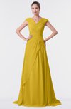 ColsBM Valerie Lemon Curry Antique A-line V-neck Lace up Chiffon Floor Length Evening Dresses