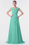 ColsBM Valerie Mint Green Antique A-line V-neck Lace up Chiffon Floor Length Evening Dresses