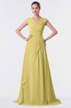 ColsBM Valerie Misted Yellow Antique A-line V-neck Lace up Chiffon Floor Length Evening Dresses