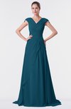 ColsBM Valerie Moroccan Blue Antique A-line V-neck Lace up Chiffon Floor Length Evening Dresses