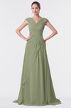 ColsBM Valerie Moss Green Antique A-line V-neck Lace up Chiffon Floor Length Evening Dresses