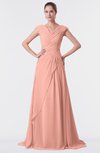 ColsBM Valerie Peach Antique A-line V-neck Lace up Chiffon Floor Length Evening Dresses