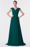 ColsBM Valerie Shaded Spruce Antique A-line V-neck Lace up Chiffon Floor Length Evening Dresses