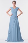 ColsBM Valerie Sky Blue Antique A-line V-neck Lace up Chiffon Floor Length Evening Dresses