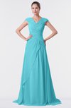 ColsBM Valerie Turquoise Antique A-line V-neck Lace up Chiffon Floor Length Evening Dresses