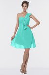 ColsBM Emmy Blue Turquoise Romantic One Shoulder Sleeveless Backless Ruching Bridesmaid Dresses