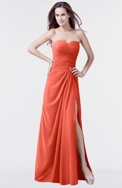 ColsBM Mary Living Coral Elegant A-line Sweetheart Sleeveless Floor Length Pleated Bridesmaid Dresses