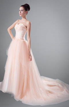 ColsBM Aurelia Salmon Cinderella Outdoor Sweetheart Sleeveless Net Chapel Train Ruching Bridal Gowns