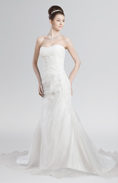 ColsBM Clarissa White Elegant Outdoor Strapless Sleeveless Zipper Chapel Train Ruching Bridal Gowns
