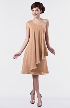 ColsBM Mallory Almost Apricot Cute One Shoulder Zipper Knee Length Rhinestone Plus Size Bridesmaid Dresses