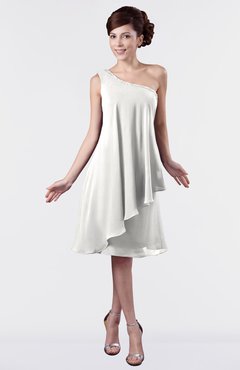 ColsBM Mallory Cloud White Cute One Shoulder Zipper Knee Length Rhinestone Plus Size Bridesmaid Dresses