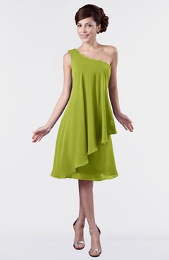 ColsBM Mallory Green Oasis Cute One Shoulder Zipper Knee Length Rhinestone Plus Size Bridesmaid Dresses
