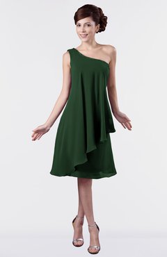 ColsBM Mallory Hunter Green Cute One Shoulder Zipper Knee Length Rhinestone Plus Size Bridesmaid Dresses