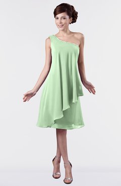 ColsBM Mallory Light Green Cute One Shoulder Zipper Knee Length Rhinestone Plus Size Bridesmaid Dresses
