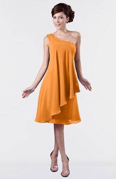 ColsBM Mallory Orange Cute One Shoulder Zipper Knee Length Rhinestone Plus Size Bridesmaid Dresses
