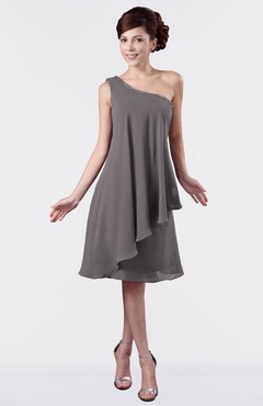 ColsBM Mallory Ridge Grey Cute One Shoulder Zipper Knee Length Rhinestone Plus Size Bridesmaid Dresses