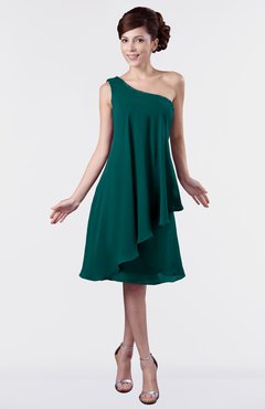ColsBM Mallory Shaded Spruce Cute One Shoulder Zipper Knee Length Rhinestone Plus Size Bridesmaid Dresses